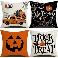 Sarung Bantal Halloween Cetak Digital Rajutan Katun Terima Logo Kustom Hitam Oranye Sarung Bantal