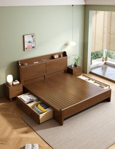 High Quality Natural Solid Wood <b>Bed</b> <b>Frame</b> with Storage Headboard, Simple Modern Platform <b>Bed</b> for Bedroom Furniture - Product Image 5