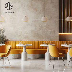 Juego de mesa y silla de restaurante curvada redonda de terciopelo de piedra sinterizada moderna, cabina de sofá, cabina de muebles para cafetería - Product Image 4