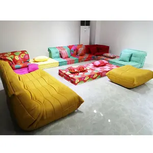 Phòng Khách U Hình Dạng Cắt Sofa Vải Đầy Màu Sắc Modular Low Seat Sofa Couch Set Nội Thất Ả Rập
