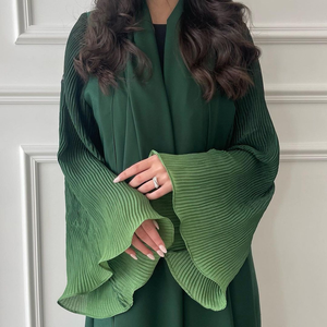 Elegant Pleated Flare Sleeve Muslim Cardigan Islamic Dubai <b>Kaftan</b> Modern Open Front Abaya - Product Image 2