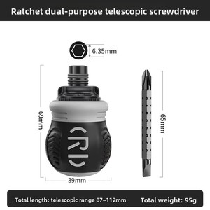 Tournevis magnétique à cliquet ultra-court, double usage, à double embout (croix et Torx) et à tête de radis - Product Image 6