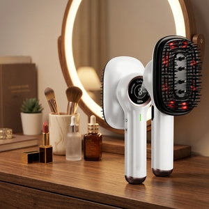 Nuovo design a vapore con acqua a vapore 3 in1 spazzola per capelli fumante 2 In 1 vibrazione rossa Led luce calda crescita pettine - Product Image 1