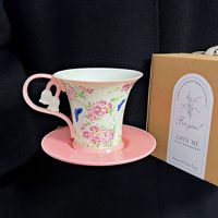 Ensemble de tasses à café et soucoupes en céramique vintage à motifs floraux en relief, exquis et élégant, pour le thé de l'après-midi