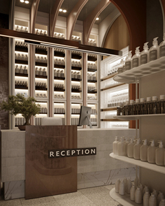 Modern Rectangular Tiered <b>Shelf</b> Display Cabinet With Led Strip Lights For Cosmetic Shop Retail Interior Design - Product Image 6
