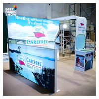 Stand d'exposition modulaire pliable 3x3m en aluminium avec sublimation par transfert thermique, éclairage rétroéclairé, étagères de rangement intégrées, 4 côtés lumineux