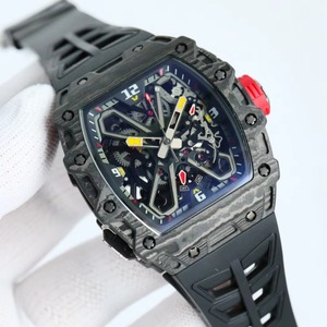 Reloj de Pulsera con Tourbillon Integrado, Caja en Forma de Barril de Fibra de Carbono, Correa de Goma, Diseño de Fondo de Caja Transparente, Reloj Mecánico - Product Image 2