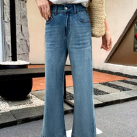 Pantalon en jean bleu clair taille haute pour femme grande taille, coupe évasée, séchage rapide et respirant