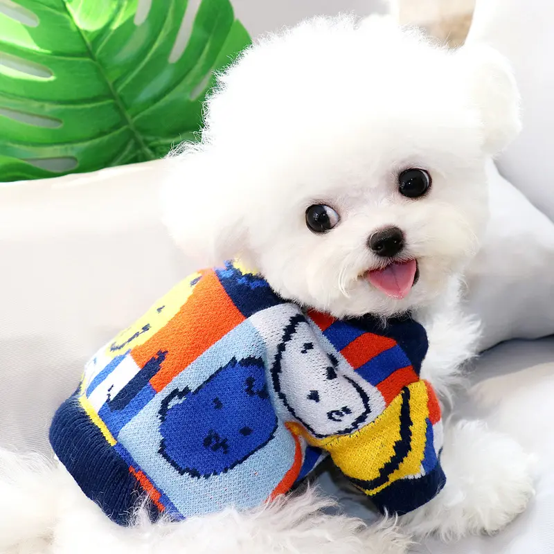 Ropa de lujo personalizada de fábrica de China para perros, productos de moda para perros, con cara sonriente, Jacquard, jersey para invierno