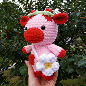 Jouets personnalisés, peluches roses, pelotes de laine, vache en peluche à la fraise, peluche, jouet en peluche, cheveux au crochet, poupée vache - Product Image 6