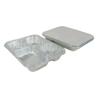 Barquette alimentaire rectangulaire jetable en aluminium de 800 ml à 4 compartiments avec couvercle pour barbecue, cuisson et emballage à emporter