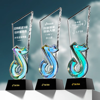 Nouvelle conception de plaque de récompense en cristal K9 transparent avec motif de note de musique TikTok, trophée sur le thème du sport avec boîte cadeau