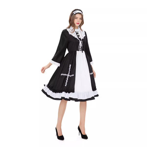 Cosplay Maid Costume Black <b>White</b> Dress With <b>Apron</b> Anime Stage Outfit Adult Size - Product Image 4