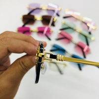 HBK Lunettes de Soleil Bleues Carrées Sans Monture Diamant Lunettes Sans Cadre Homme Designer Luxe Lunettes de Soleil Sans Monture Hommes Personnalisées