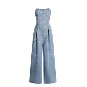 Rhinestone Overall Jumpsuit For Women Stylish Acid Wash <b>Denim</b> Loose Wide Leg Sexy Party Outfit Overall Ladies Festival Outfit - Product Image 1