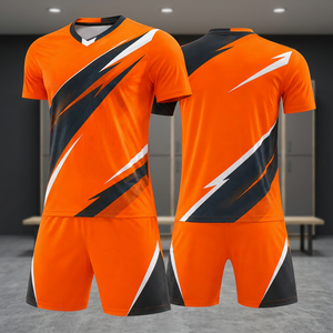 Maillot de football orange pour homme, col en V, manches courtes, imprimé géométrique sublimé, évacuation de l'humidité, coupe athlétique, toutes saisons - Product Image 5