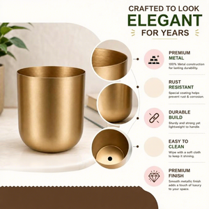Maceta Moderna de Metal Dorado, Maceta Redonda Cromada para Plantas de Interior, para Escritorio - Product Image 4