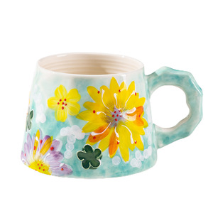 Taza <span class=keywords><strong>Alta</strong></span> de Cerámica Seto-Yaki Pintada a Mano con Diseño Artístico Moderno <span class=keywords><strong>y</strong></span> Asa, para Bebidas Calientes en el Hogar - Product Image 5