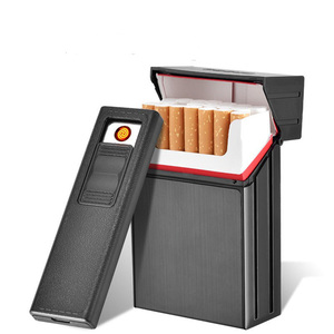 Slim Aluminum Cigarette holder electronic charging lighter metal cigarette case box with USB lighter