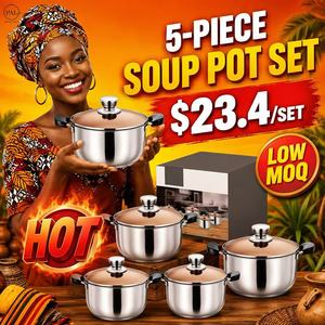 Juego <span class=keywords><strong>de</strong></span> ollas Kitchen Treasure <span class=keywords><strong>de</strong></span> 5 piezas, acero inoxidable, tapa <span class=keywords><strong>de</strong></span> <span class=keywords><strong>vidrio</strong></span>, mango <span class=keywords><strong>de</strong></span> plástico negro, <span class=keywords><strong>de</strong></span> 18 cm a 26 cm, para cocinar en casa. - Product Image 1