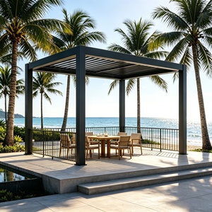 sun rain wind triple control motorized louver patio shade aluminum outdoor kitchen gazebo modular expandable large span <b>frame</b> - Product Image 5