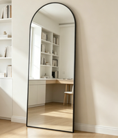 Miroir sur pied moderne arqué pleine longueur, épaisseur 4 mm, cadre en alliage d'aluminium, verre trempé, pour chambre et salon