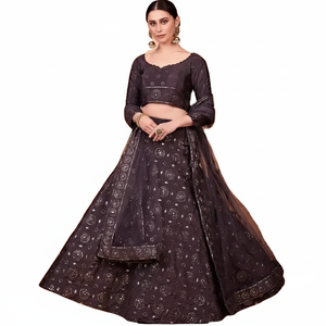 Último diseñador Georgette seda hilo bordado secuencia trabajo Lehenga Choli por Fab Zone - Product Image 1