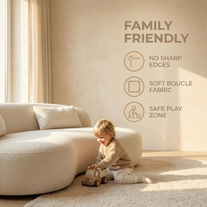 Canapé d'angle moderne incurvé trois places en tissu bouclé premium, rembourré en mousse haute densité, capitonné, emballé sous vide pour salon - Product Image 2