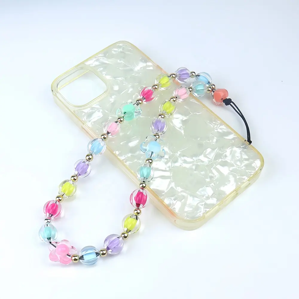 High Quality INS Handmade Colorful Crystal Bead Mobile Phone Chain Fashionable Colorful Wrist Strap Jewelry Pendants Charms