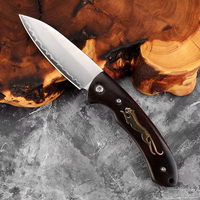 Couteau pliant en acier composite à 3 couches forgé à la main avec manche en bois d'ébène, couteau de poche EDC, couteau de survie pour le camping en plein air, multi-outils