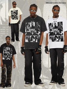Camiseta Gráfica con Collage de Fotos de <span class=keywords><strong>Notorious</strong></span> B.I.G. para Hombre, Seda/Algodón, 280 GSM, Cuello Redondo, Estilo Oversize, Hip Hop Clásico - Product Image 1