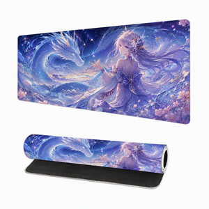 Alfombrilla de Escritorio de Goma con Diseño Personalizado de Dragón Anime Girl, Alfombrilla de Ratón para Juegos Extragrande con Bordes Cosidos para Escritorio - Product Image 3