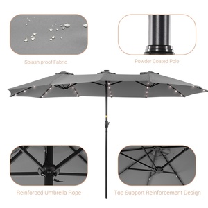 15ft Double-Sided Patio <b>Umbrella</b> with Hand Crank 48 LED 12 Ribs Outdoor <b>Umbrella</b> with Wind-Resistant Design - Product Image 6