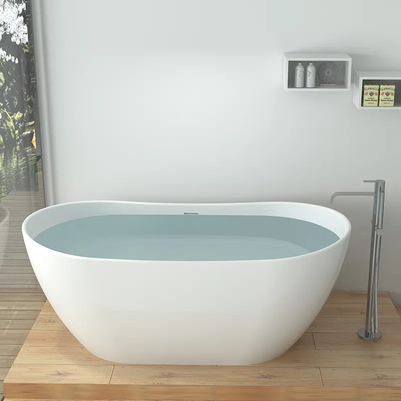 Size Bathtub SM-8633 Custom Artificial Stone Vessel Freestanding Bath Tub Solid Surface Bathroom Low Price Small Size Simple Soaking Bathtub