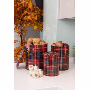 Kontensan Ensemble de trois bacs en métal pour pommes de terre, oignons et ail (3 pièces) Plaid Design - Product Image 3
