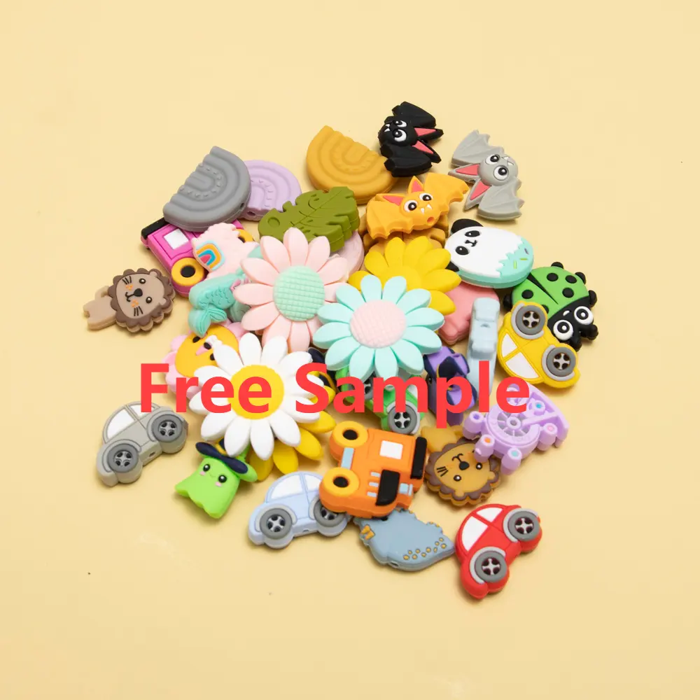 2023 Wholesale Food Grade Pacifier Chain Toys Cute Mix Animal Fruit Teething Focal Silicone Beads For Pen Make