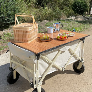 Chariot pliable <span class=keywords><strong>à</strong></span> quatre roues pour camping en plein air et plage, avec plateforme en acier et <span class=keywords><strong>table</strong></span> pliante type 'egg roll' - Product Image 1