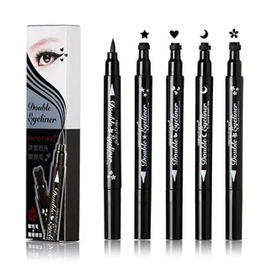 Perangko Wajah Bentuk Bintang Bulan Hati Bunga, Pensil Eyeliner Cair Dua Sisi Hitam Tahan Air 2 In 1