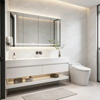 Meuble de salle de bain mural Hotelsimple, avec base en bois massif et plan de travail en pierre frittée, lavabo en céramique intégré OEM/ODM
