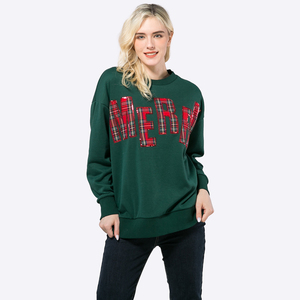 Personnalisé <span class=keywords><strong>Noël</strong></span> Joyeux Femmes Mode <span class=keywords><strong>Pull</strong></span> Décontracté Manches Longues Sweat Brodé Top Blouse - Product Image 1