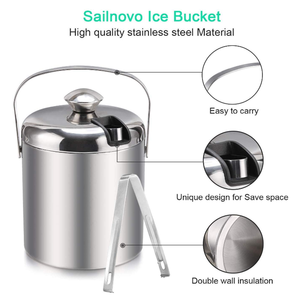 Cubos de hielo de doble pared de acero inoxidable, Barra Grande aislante, cubo de hielo, contenedor <span class=keywords><strong>con</strong></span> <span class=keywords><strong>tapa</strong></span> y pinzas, mango de transporte - Product Image 3