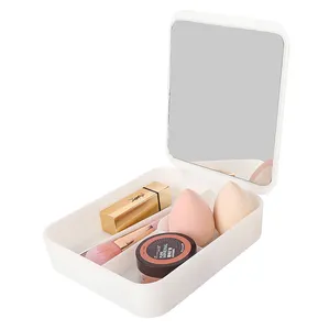Fournisseurs de miroir cosmétique en verre rectangulaire pliable blanc portable personnalisé avec boîte de rangement pour trousse de maquillage