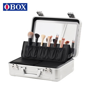 Trousse de maquillage professionnelle Qihui avec lumière, argent et noir, grande capacité, pour le rangement à domicile, organiseur de cosmétiques avec extension. - Product Image 5