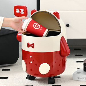 GREENSIDE, cubo de basura doméstico con tema de dibujos animados, ruedas, Cubo de almacenamiento de plástico para dormitorio, sala de estar, cubo sanitario sellado para niños - Product Image 2