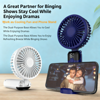 Ventilateur portable multifonctionnel avec support de téléphone, cadeau promotionnel pour entreprise, 1200 mAh, 6 vitesses, moteur sans balais 10000 tr/min