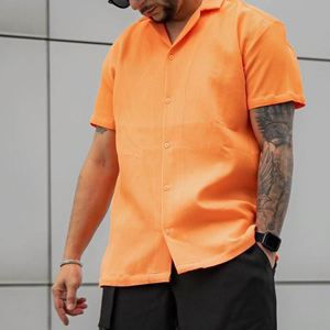 Verano europeo y americano Casual manga corta Color sólido moda naranja hombres camisa 2023 - Product Image 2