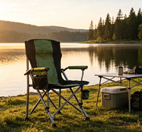 Ensemble table et chaises pliantes d'extérieur décontractées transfrontalières avec accoudoirs en alliage d'aluminium et finition imitation bois pour pique-niques, camping et barbecues