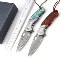 Damascus staal vouwmes met schelpvormig handvat, EDC camping outdoor zakmes, best verkochte fruitmes, OEM op maat