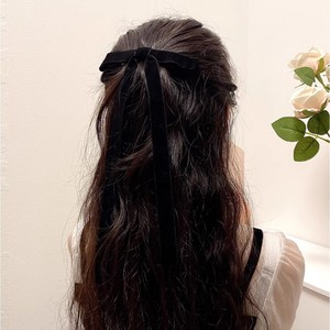 Aksesori rambut anak perempuan Retro klasik hitam merah manis suasana penjualan laris jepit rambut busur pita panjang beludru untuk anak perempuan - Product Image 4