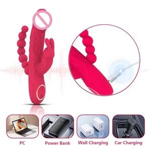 Superkraftvoller Erwachsenen-Vagina-Sextoy 3-in-1 Sexspielzeug Vibrator für Frauen Weiblicher Hasenohren-Analperlen-Dildo-Vibrator - Product Image 6